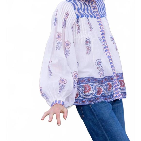 Oliphant White and Blue Floral Blouse - Picture 3 of 3